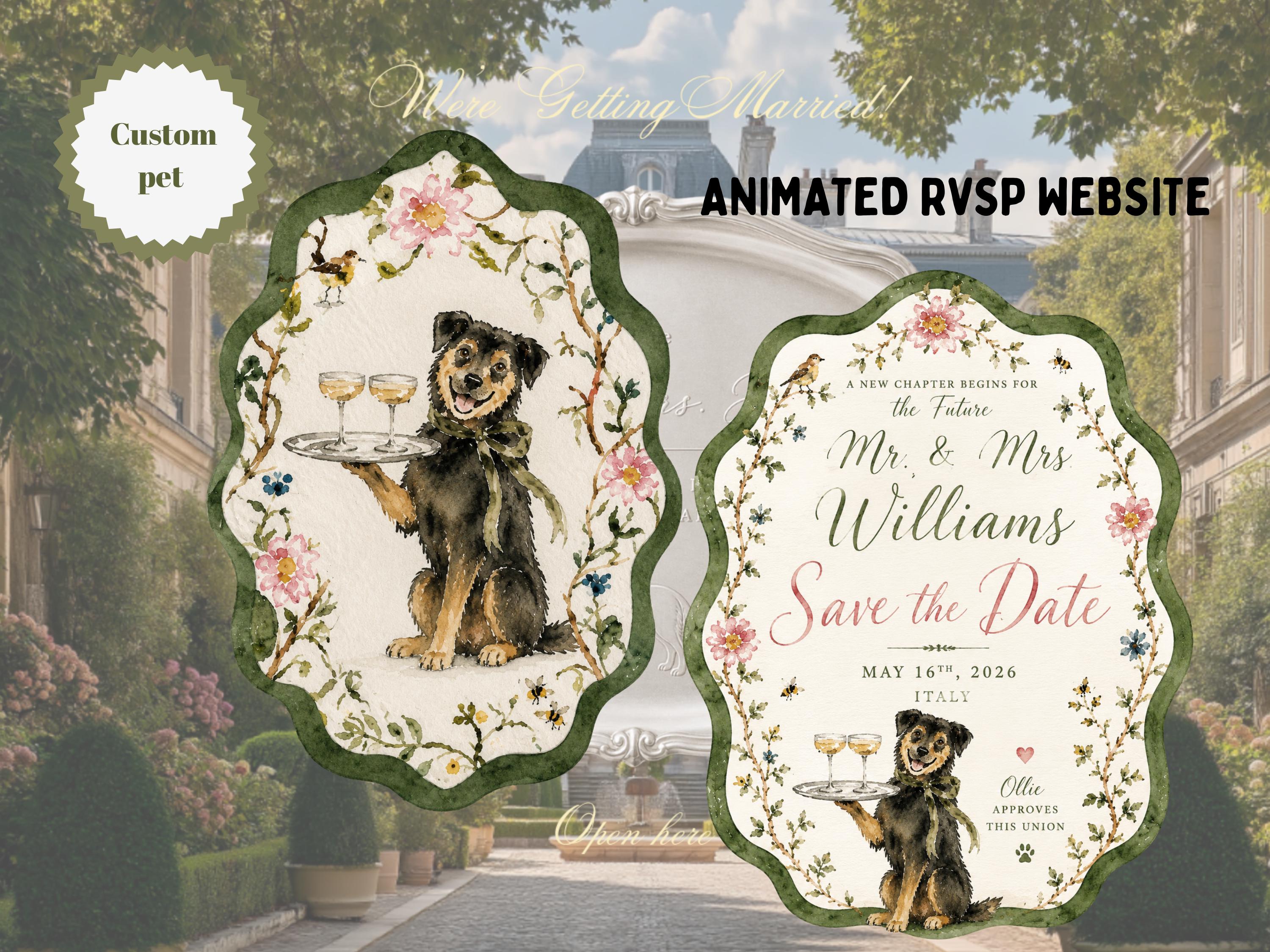 Custom Pet Illustration Wedding RSVP Digital Invitation with Watercolor theme __etsy:8061724635