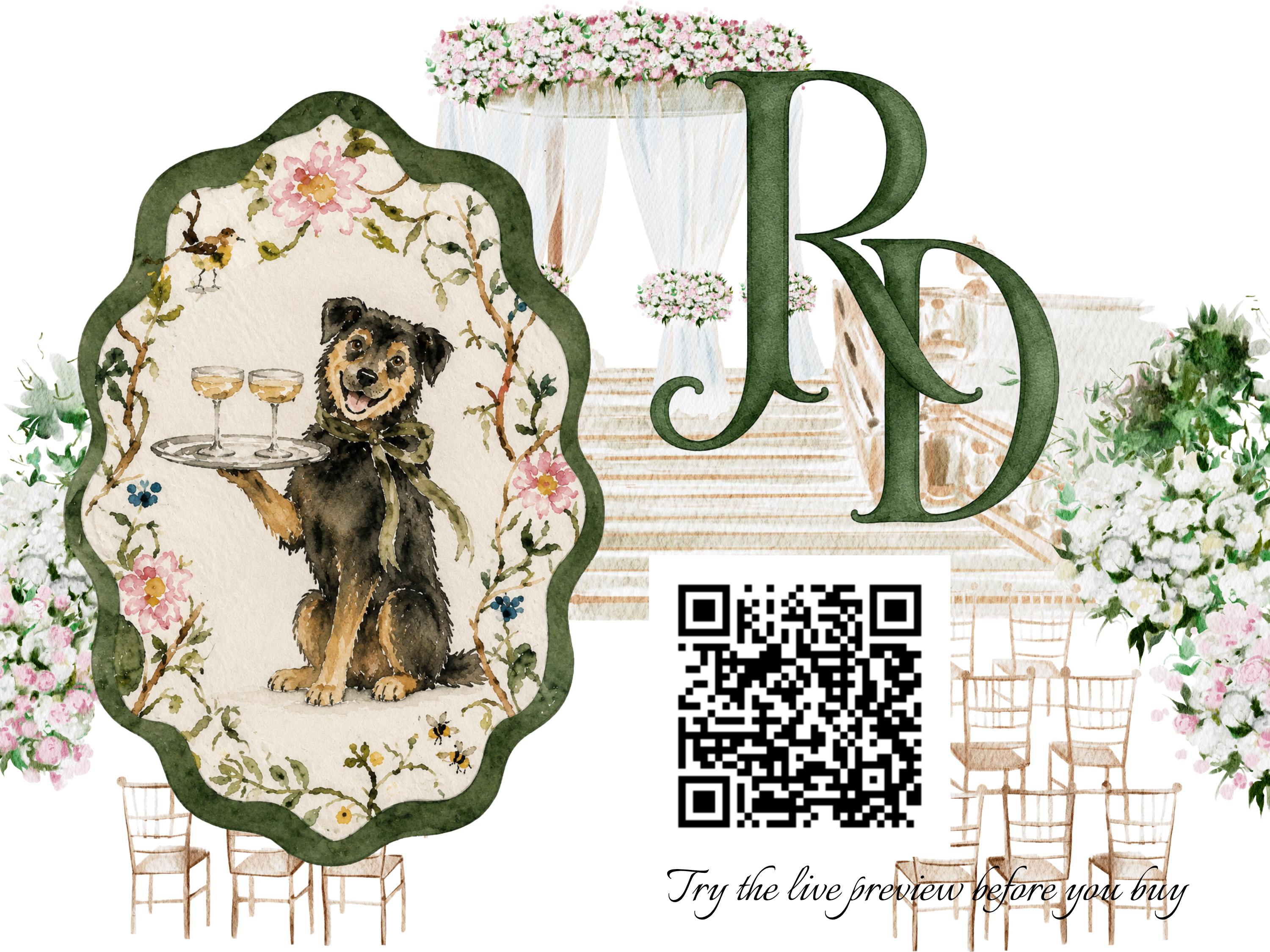 Custom Pet Illustration Wedding RSVP Digital Invitation with Watercolor theme __etsy:8061505209