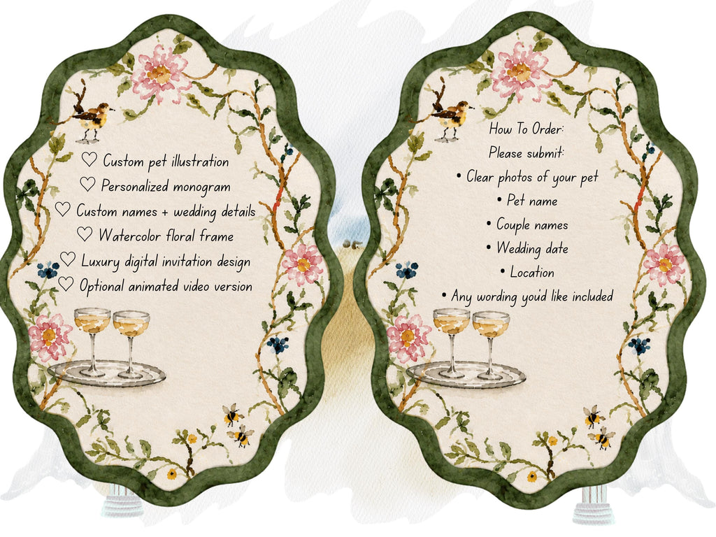 Custom Pet Illustration Wedding RSVP Digital Invitation with Watercolor theme __etsy:8061505271