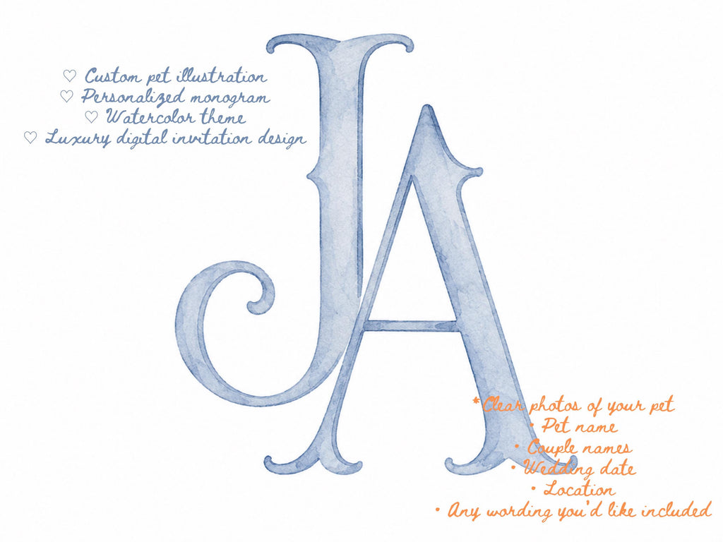 Old Money Save the Date Website | Custom Digital Wedding Invites with Watercolor Pet Illustration __etsy:8061567813