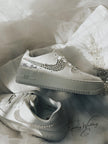Personalized Air Force 1 Sage wedding sneakers with rhinestones, custom bridal shoes designed for weddings