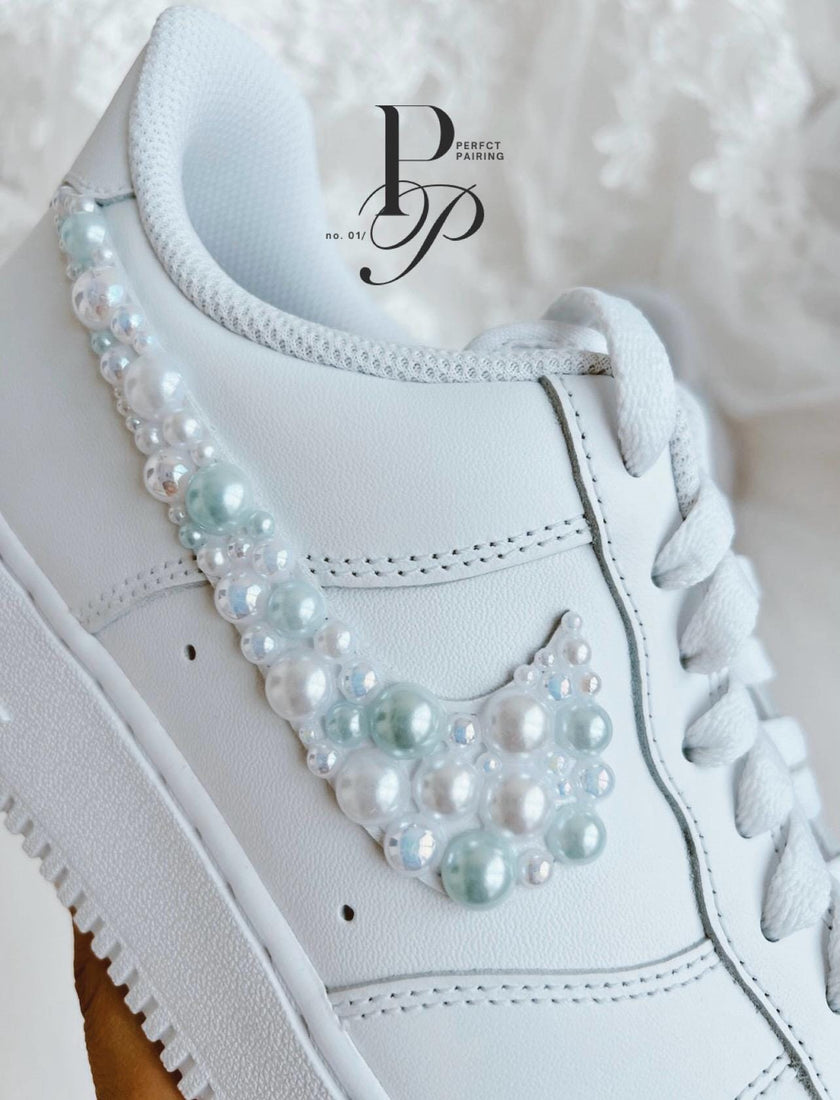 Something Blue Bridal Sneakers | Pearl Nike Air Force 1s for Bride | Custom Wedding Sneakers with Pearls and Personalization __etsy:7205227231