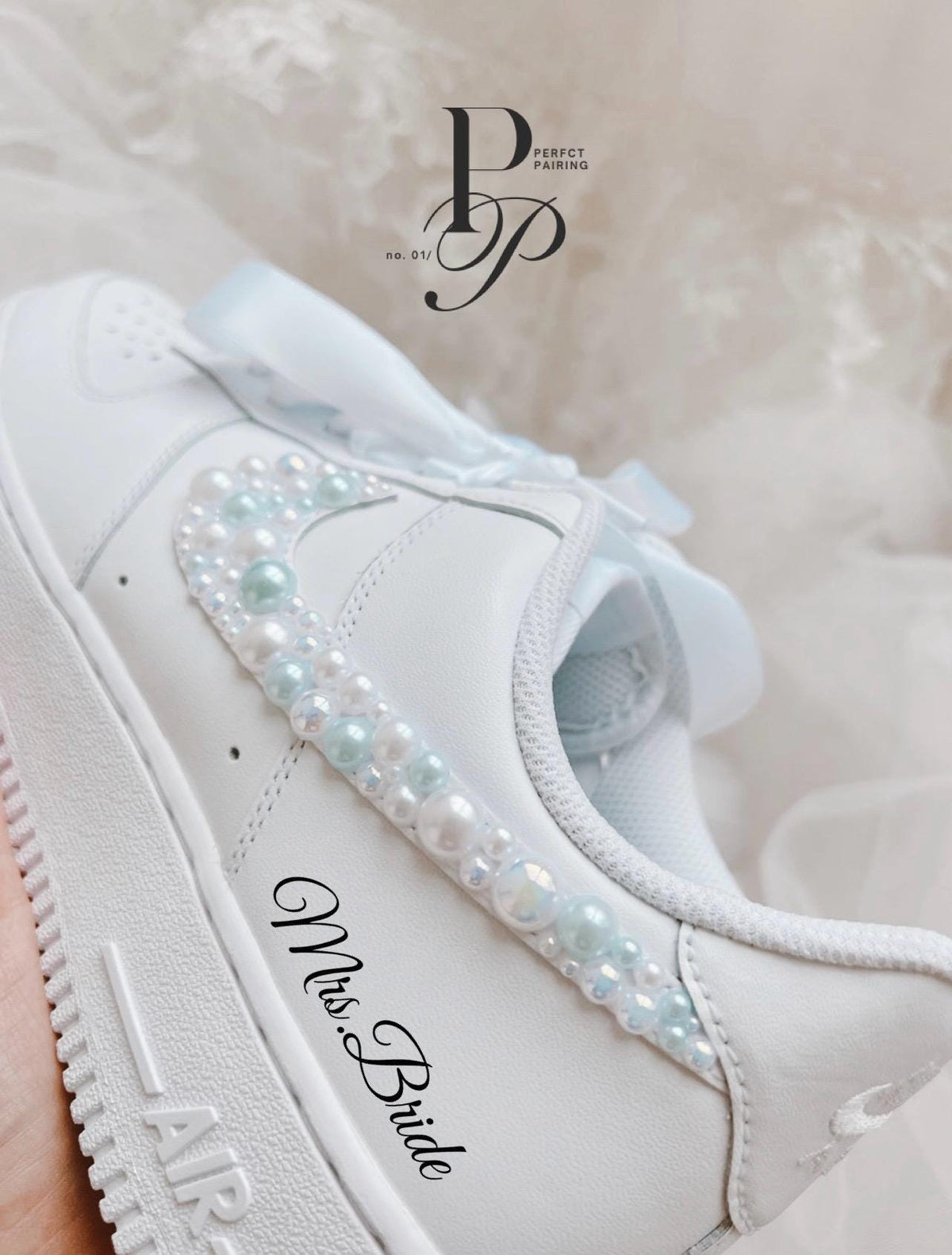 Something Blue Bridal Sneakers | Pearl Nike Air Force 1s for Bride | Custom Wedding Sneakers with Pearls and Personalization __etsy:7205227237