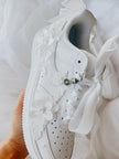 Removable wedding shoe charm accessory designed to add a delicate, elegant bridal detail to custom wedding sneakers.
