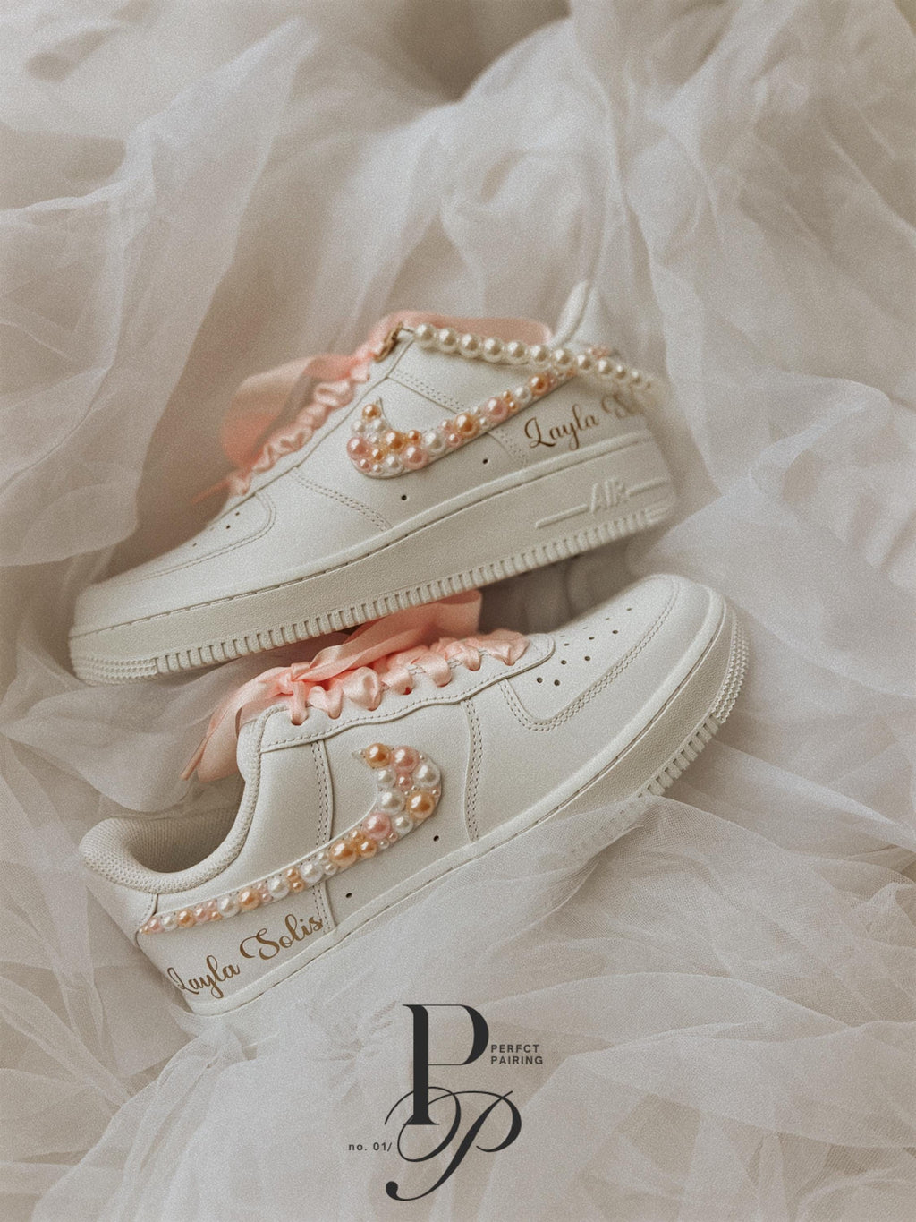 Bride wearing pearl wedding sneakers paired with a wedding dress for ceremony or reception