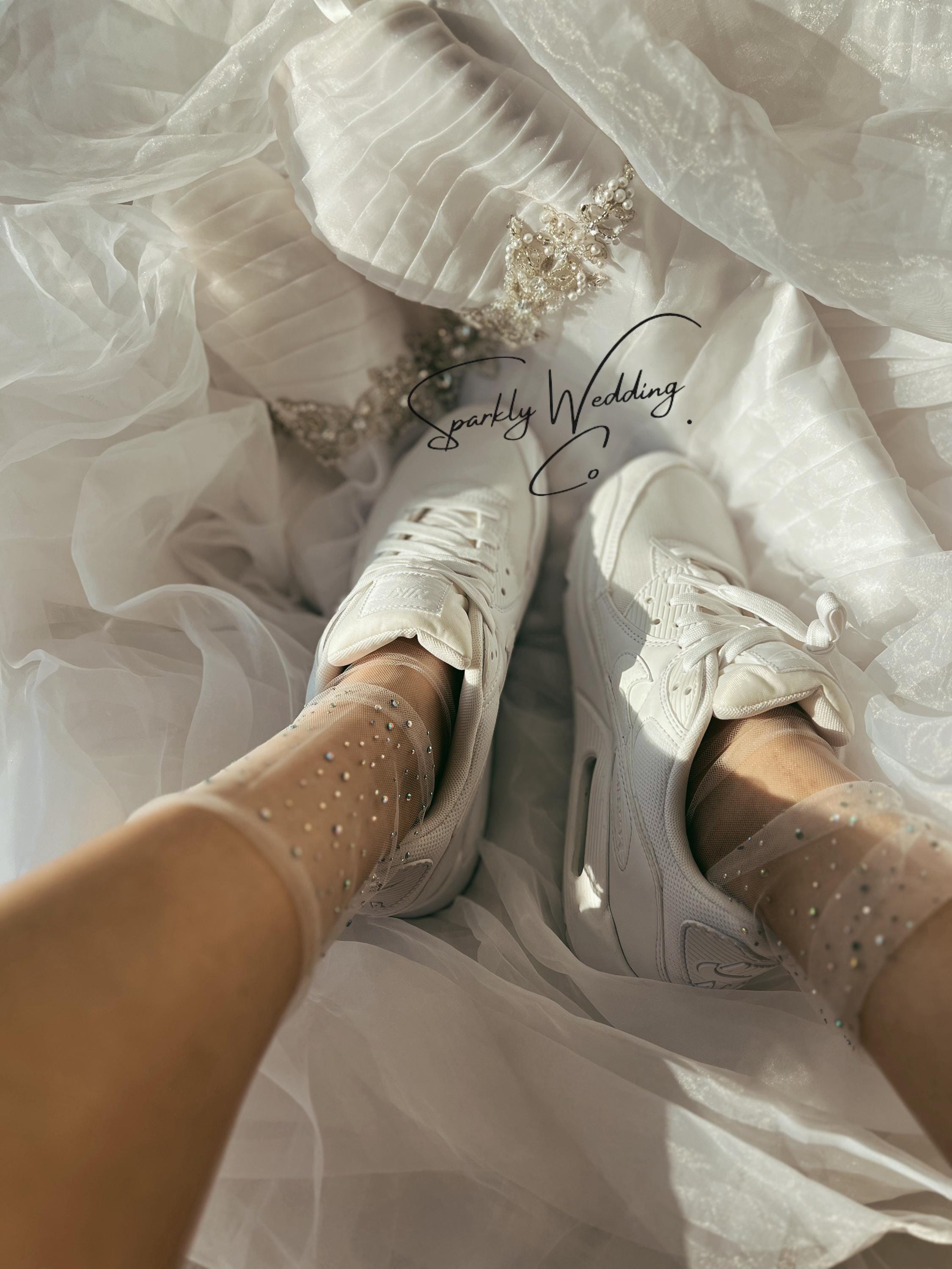 Pearl Swoosh Bridal Sneakers | Custom Nike Air Max 90 Wedding Shoes for Bride