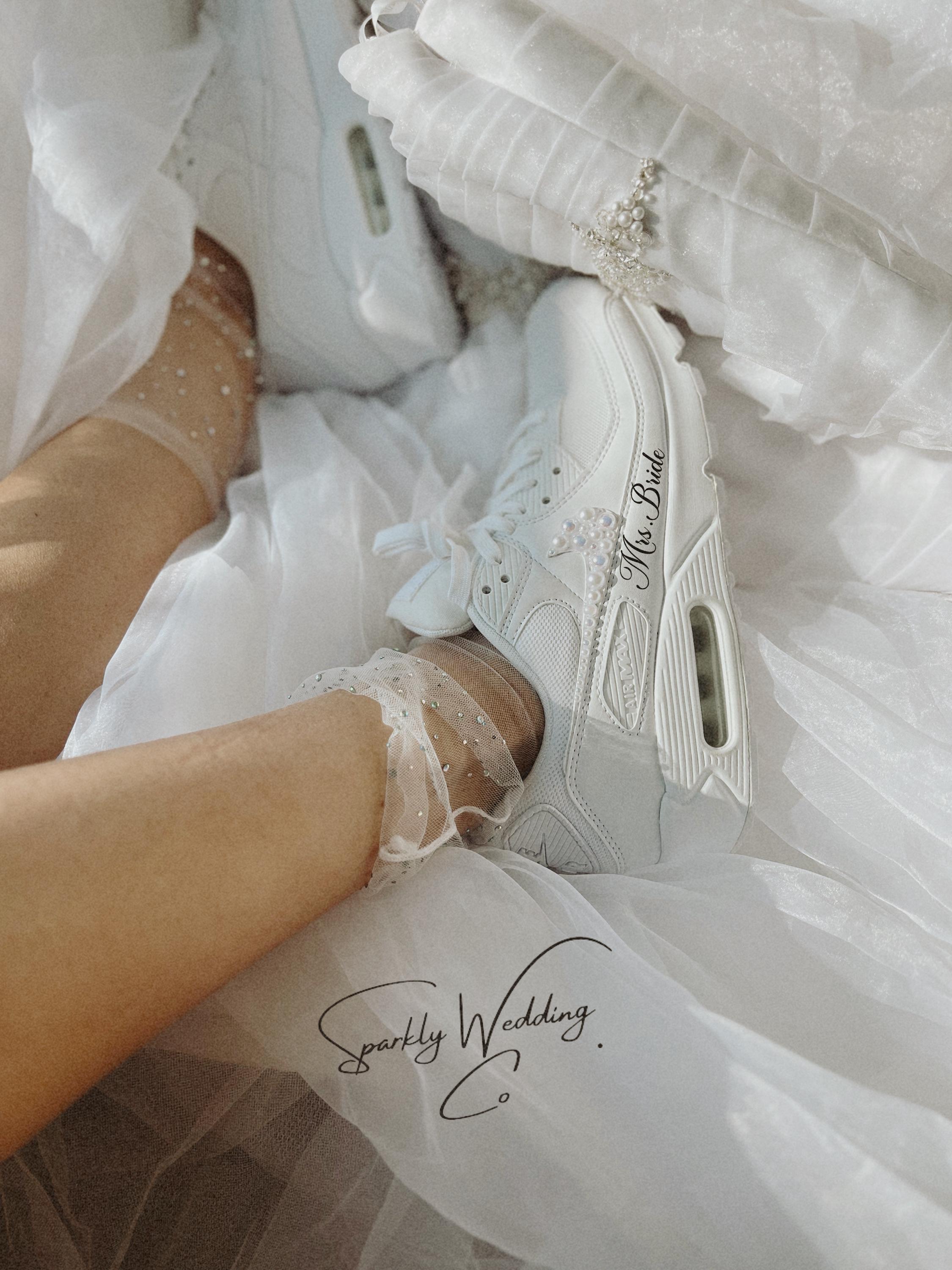 Pearl Swoosh Bridal Sneakers | Custom Nike Air Max 90 Wedding Shoes for Bride