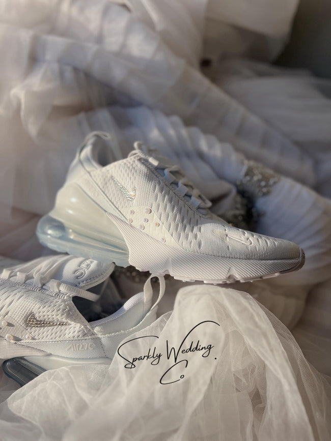 Rhinestone & Pearl Bridal Sneakers | Custom Nike Air Max 270 Wedding Shoes