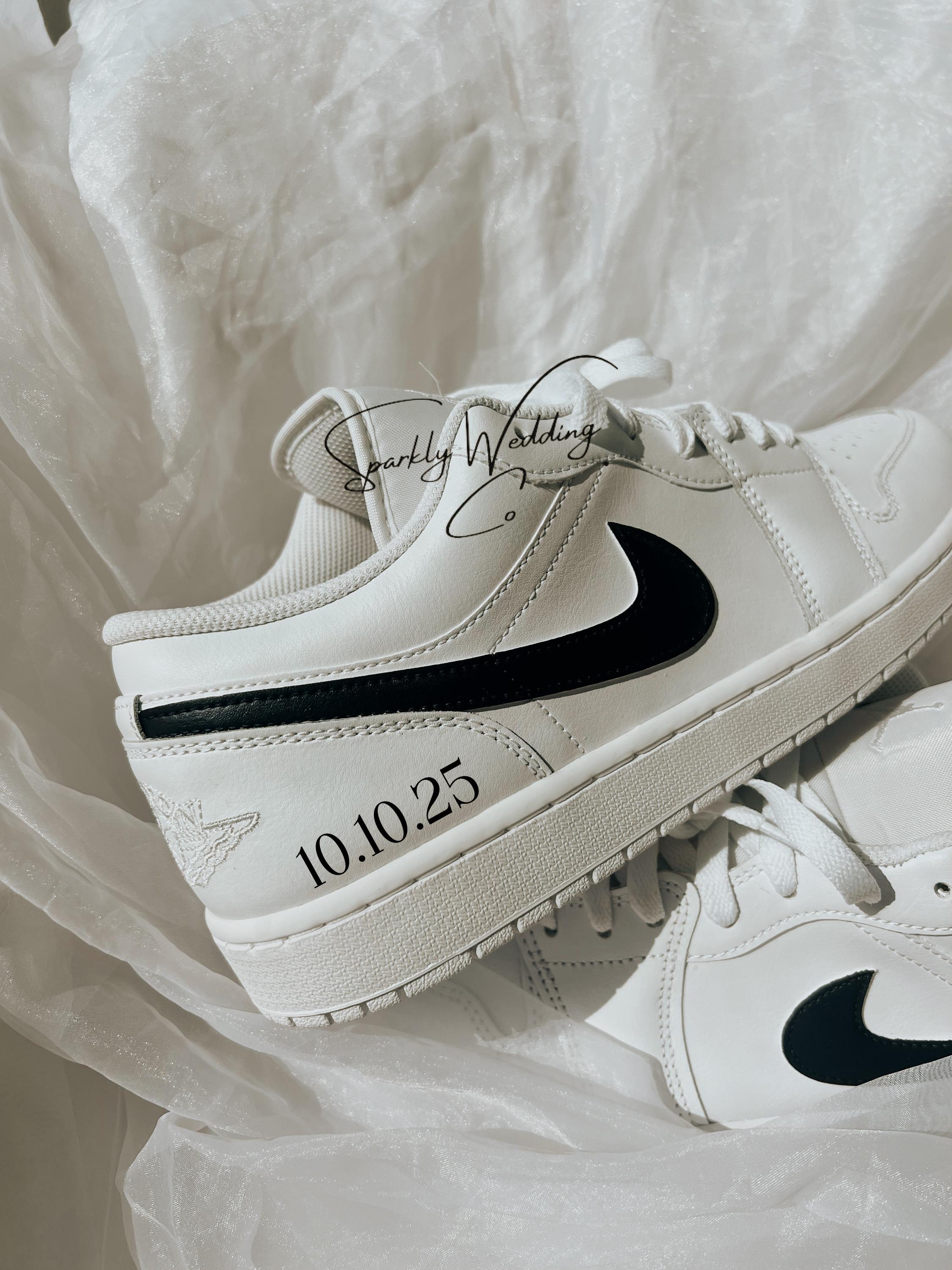 Groom's Painted Swoosh Wedding Sneakers | Custom Nike Air Jordan Low