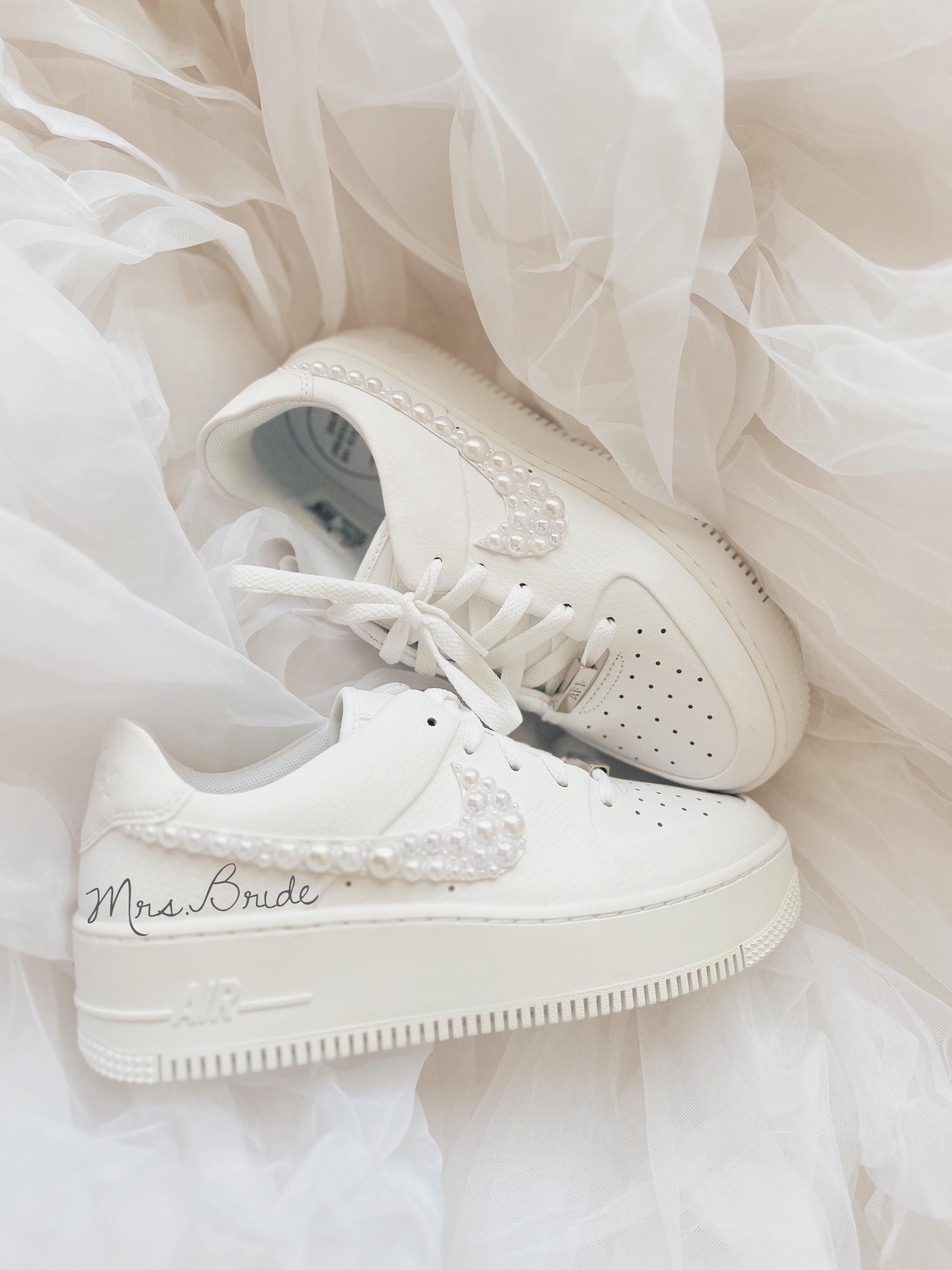 Pearl Wedding Sneakers: Custom Bridal Air Force sage