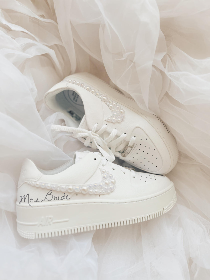 Pearl Wedding Sneakers: Custom Bridal Air Force sage