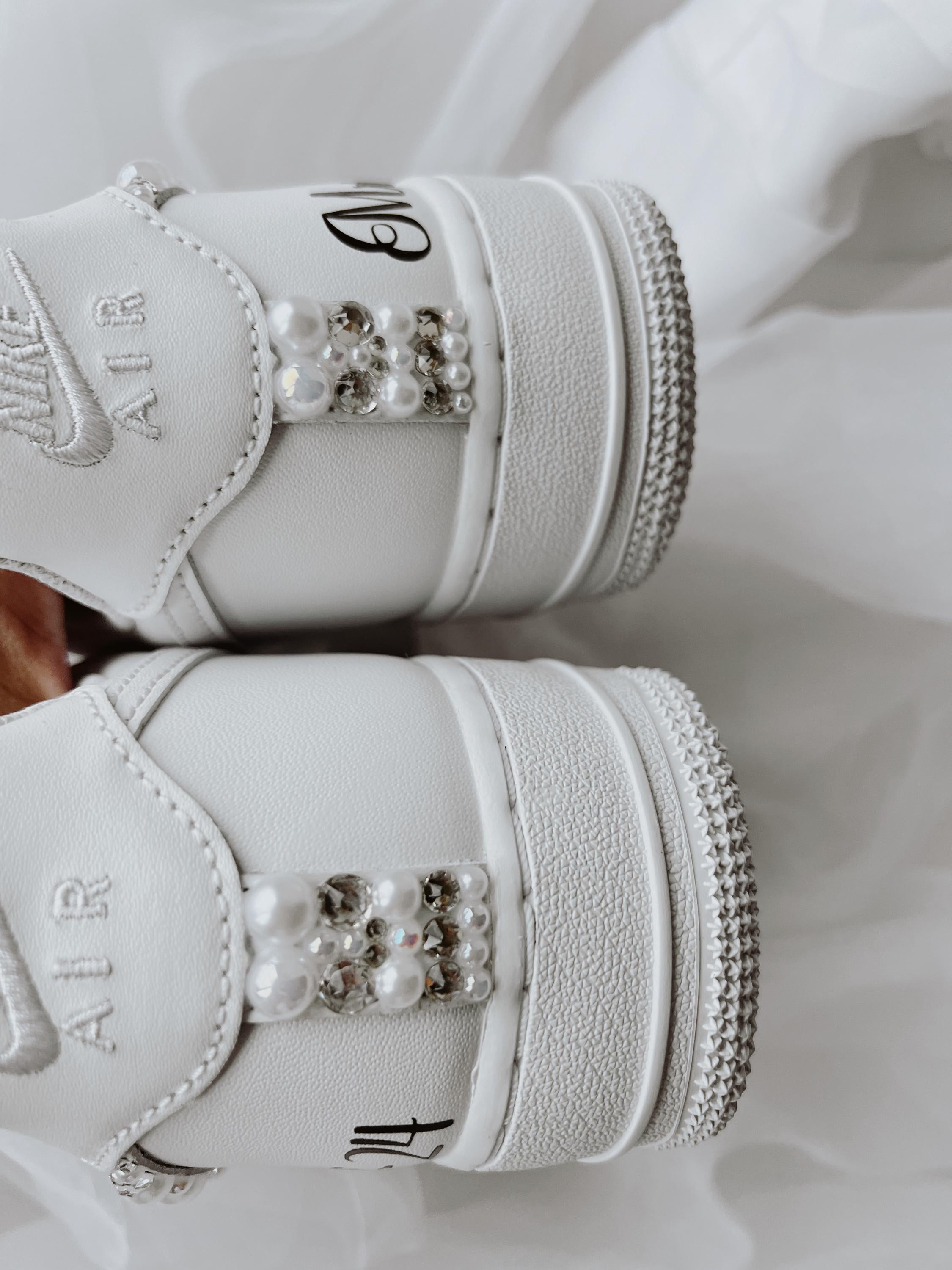 Rhinestone & Pearl Wedding Sneakers: Personalized Bridal Air Force 1