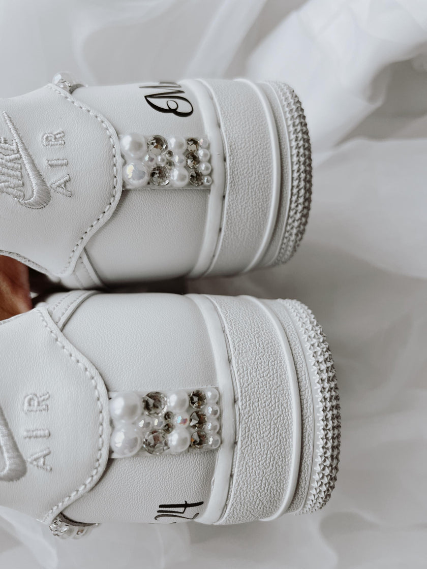 Rhinestone & Pearl Wedding Sneakers: Personalized Bridal Air Force 1