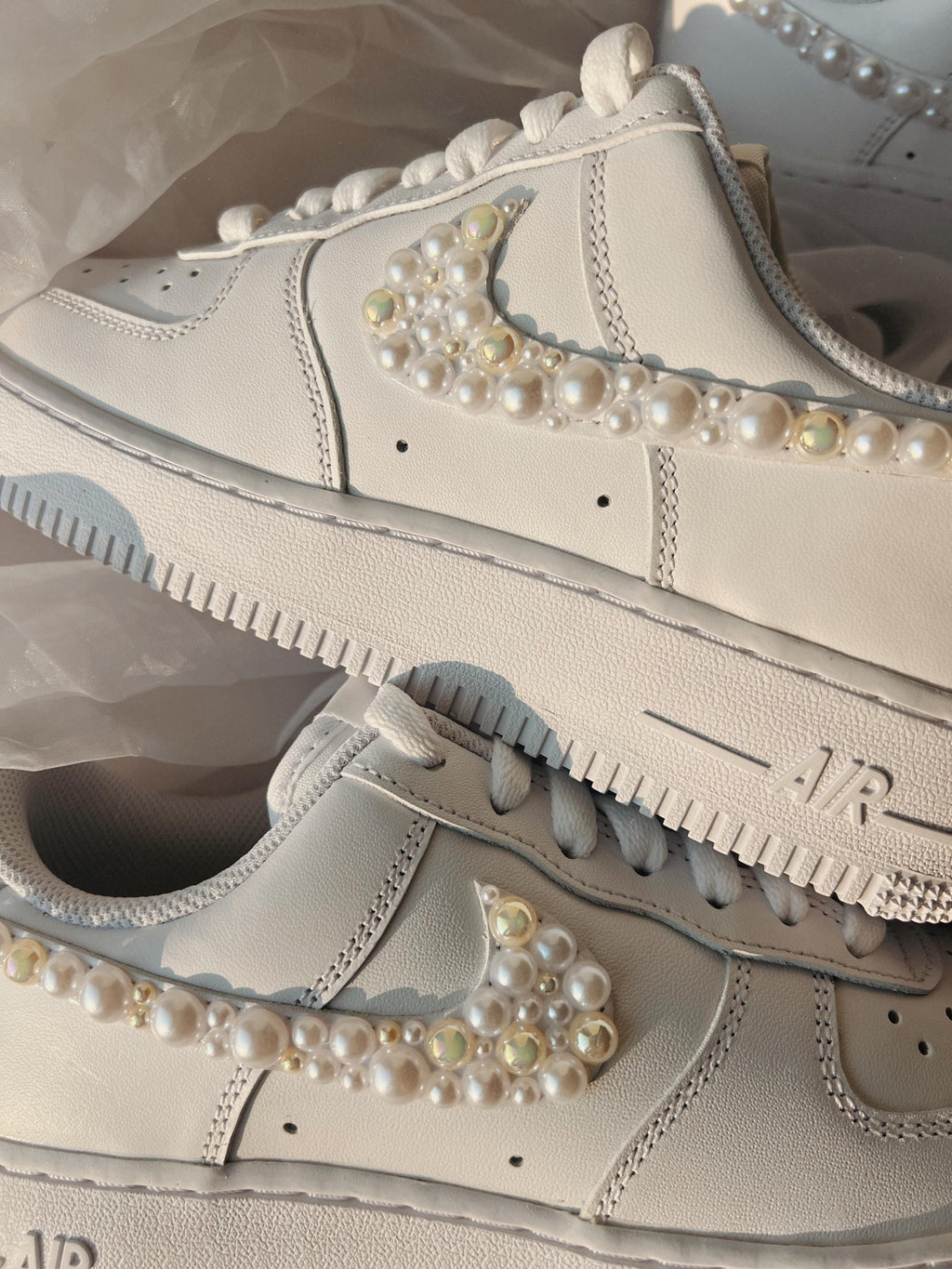 Gold Pearl Wedding Sneakers | Personalized Bridal Nike Air Force 1