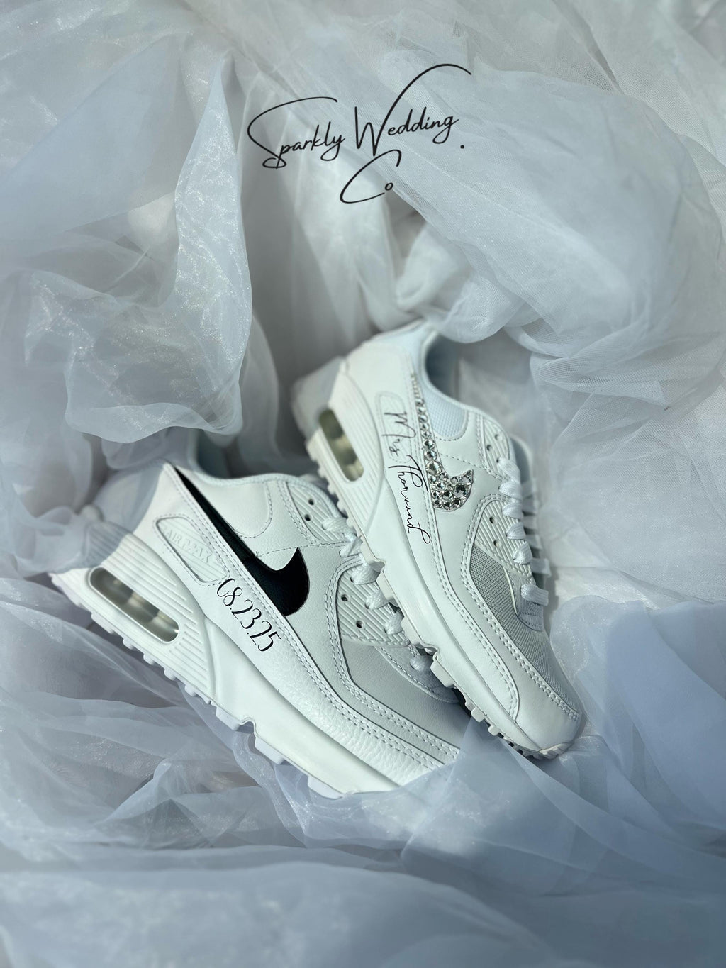 Custom Nike Sneakers for Couples, Bride & Groom Air Max 90, Personalized Wedding Shoes