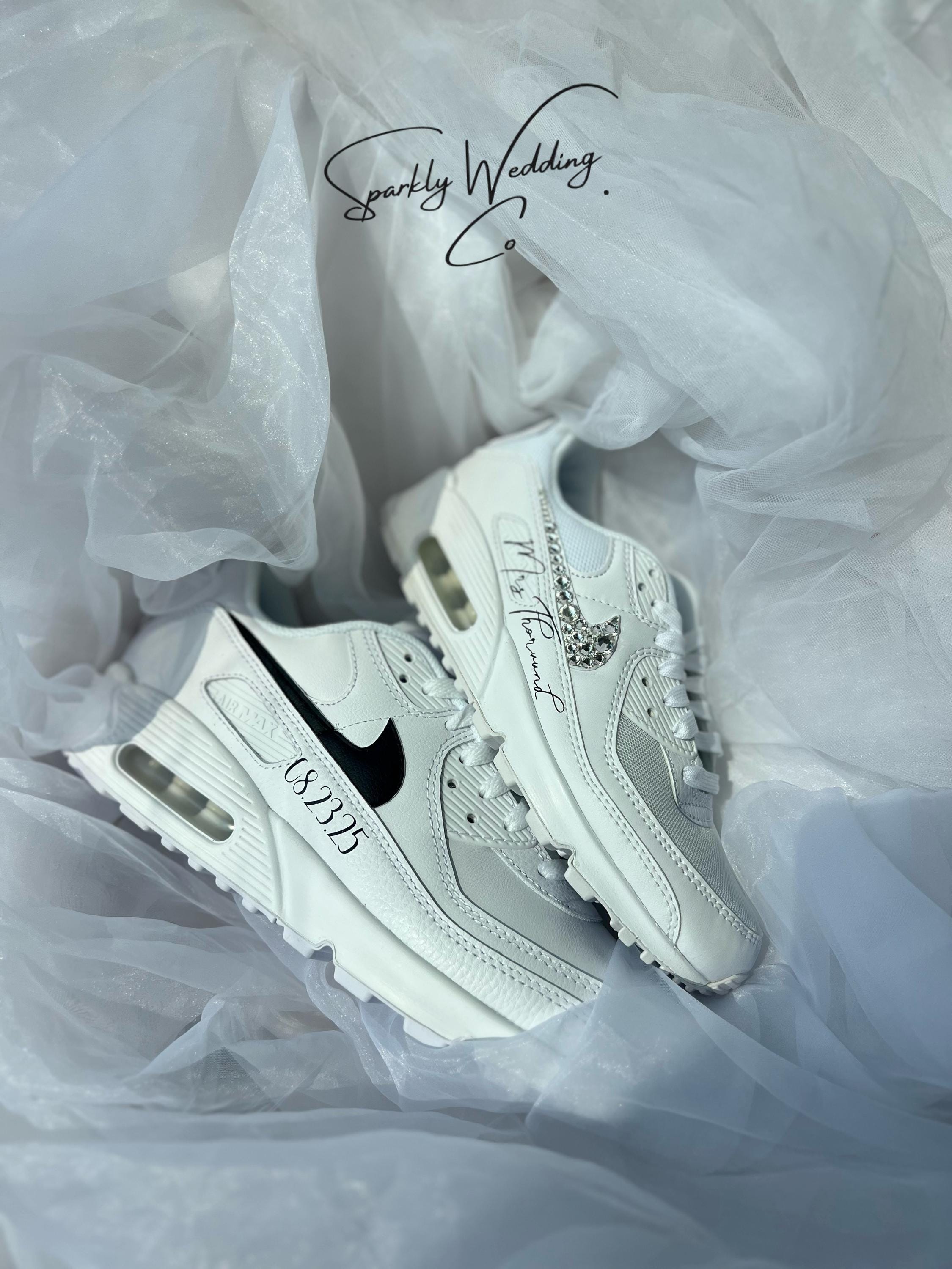 Custom Nike Sneakers for Couples, Bride & Groom Air Max 90, Personalized Wedding Shoes