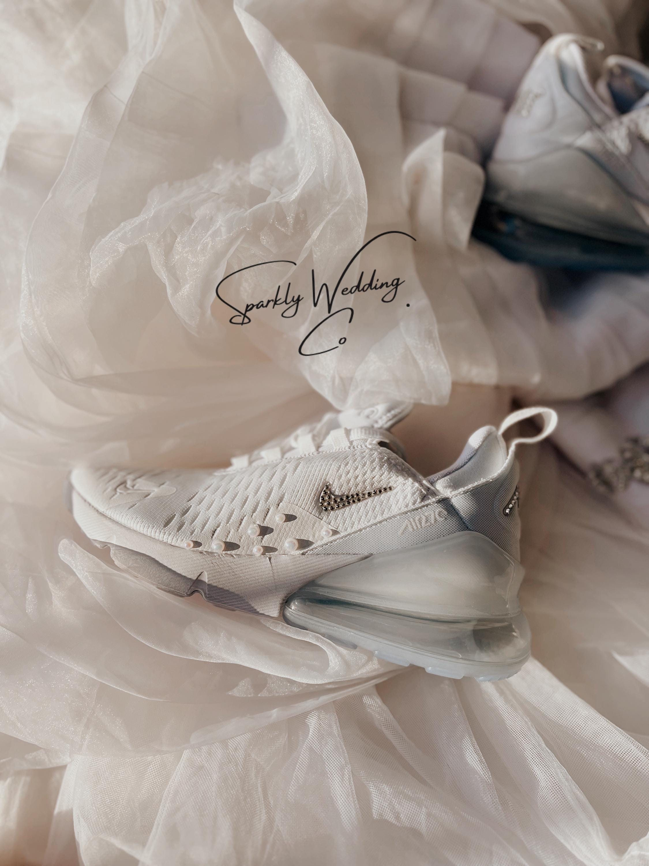 Rhinestone & Pearl Bridal Sneakers | Custom Nike Air Max 270 Wedding Shoes