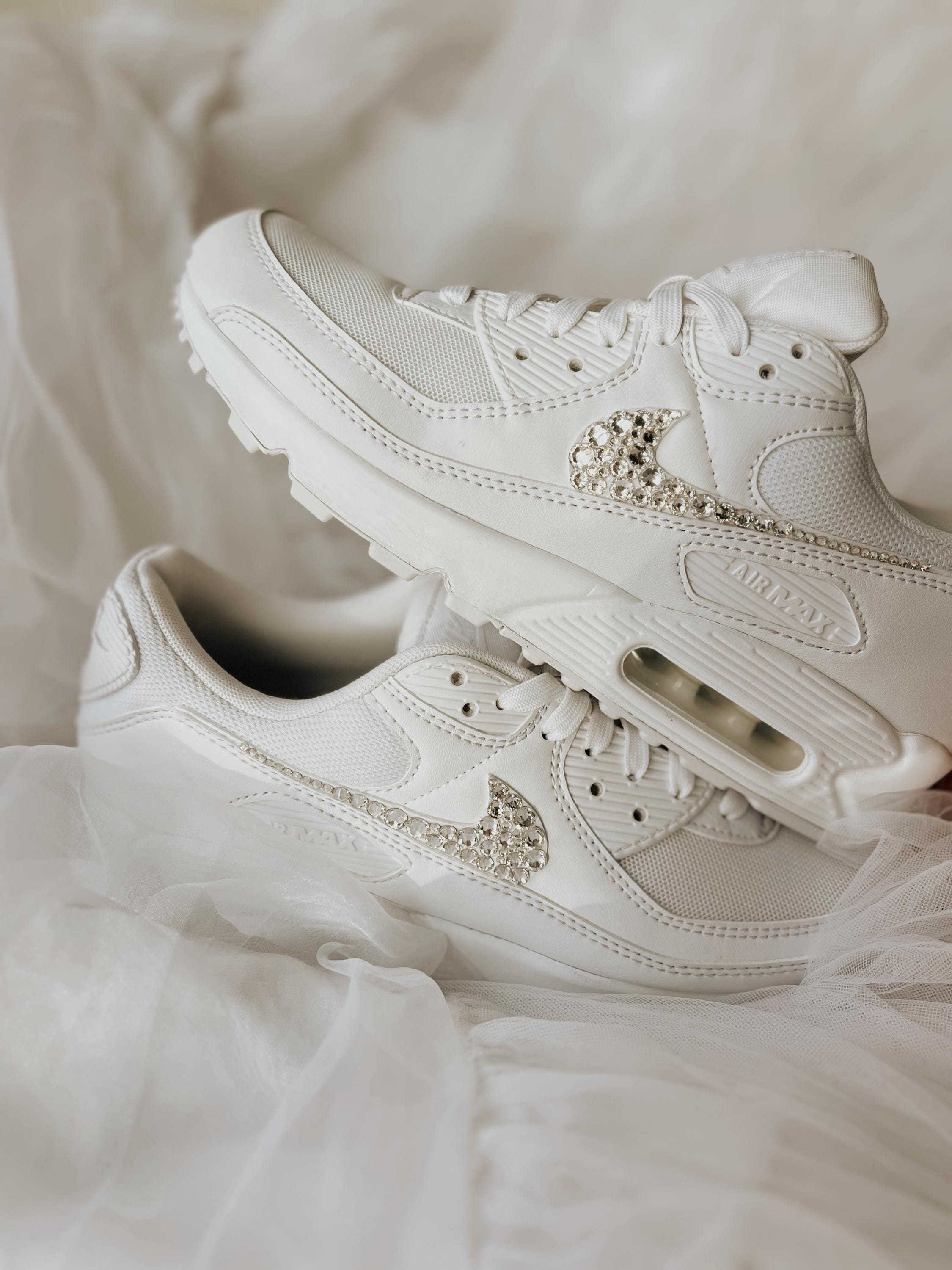 Crystal Swoosh Bridal Sneakers | Custom Nike Air Max 90 Wedding Shoes