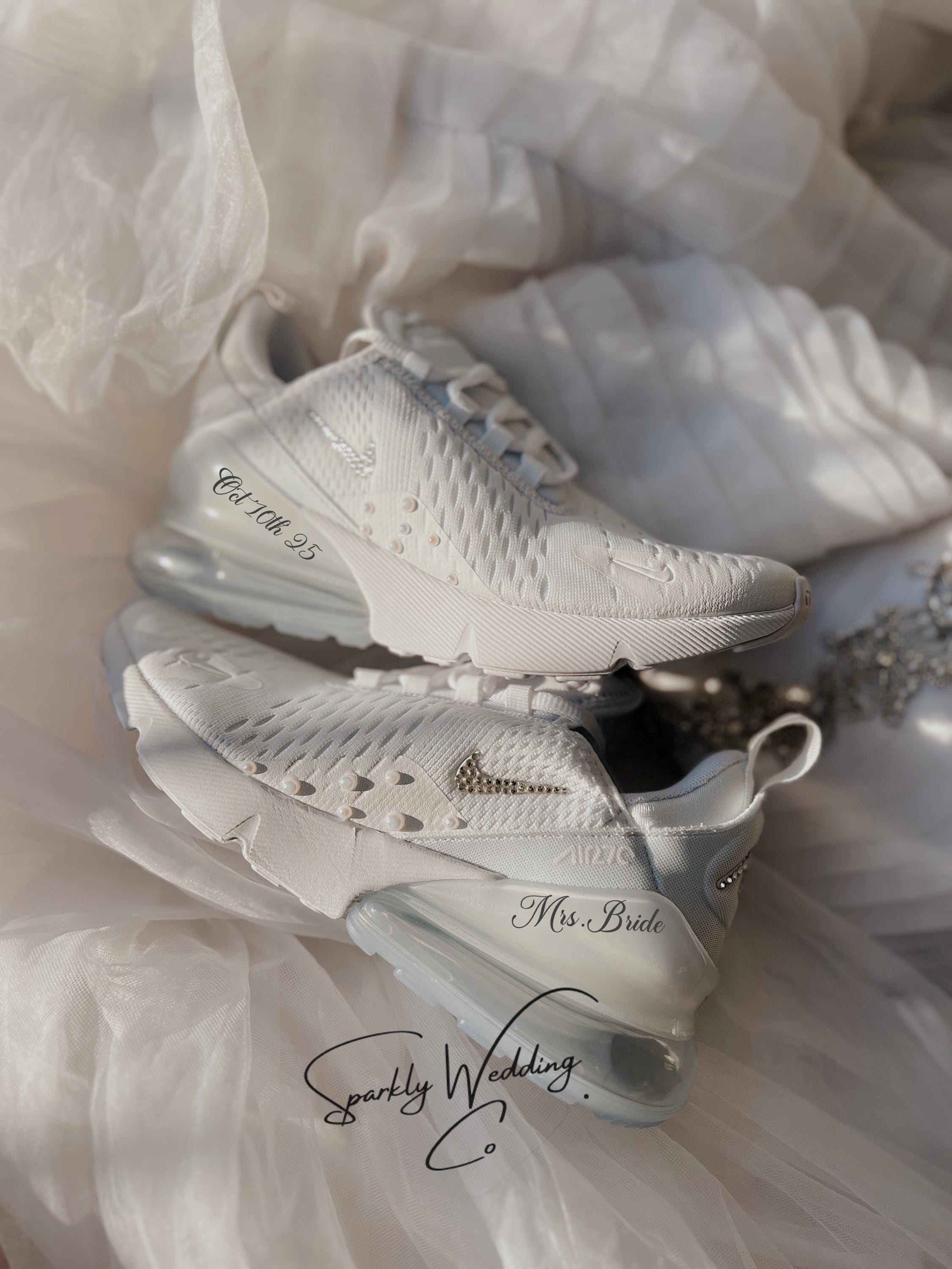 Rhinestone & Pearl Bridal Sneakers | Custom Nike Air Max 270 Wedding Shoes