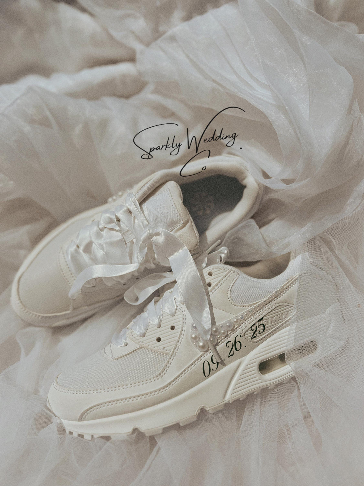 Pearl Swoosh Bridal Sneakers | Custom Nike Air Max 90 Wedding Shoes for Bride