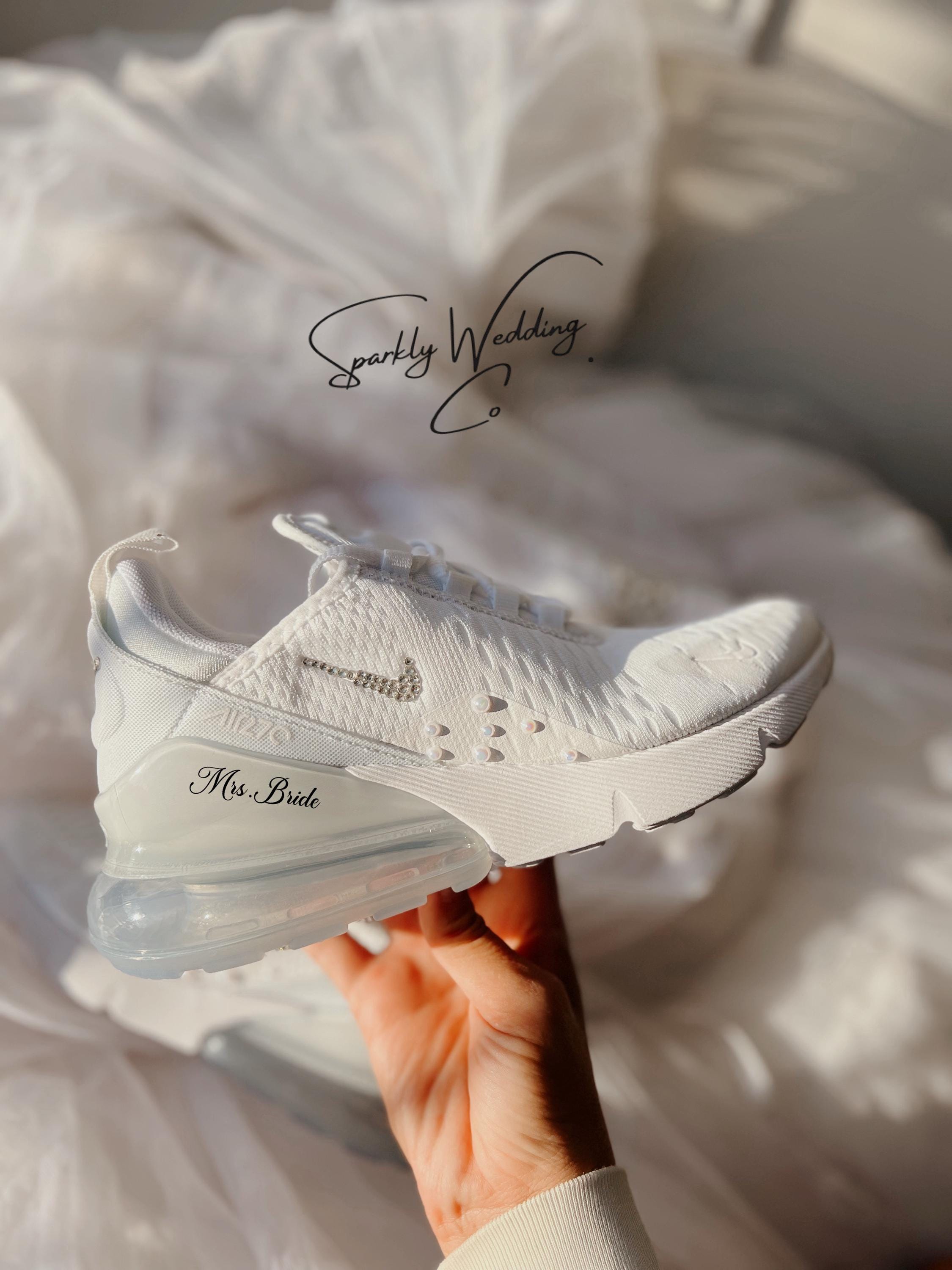 Rhinestone & Pearl Bridal Sneakers | Custom Nike Air Max 270 Wedding Shoes