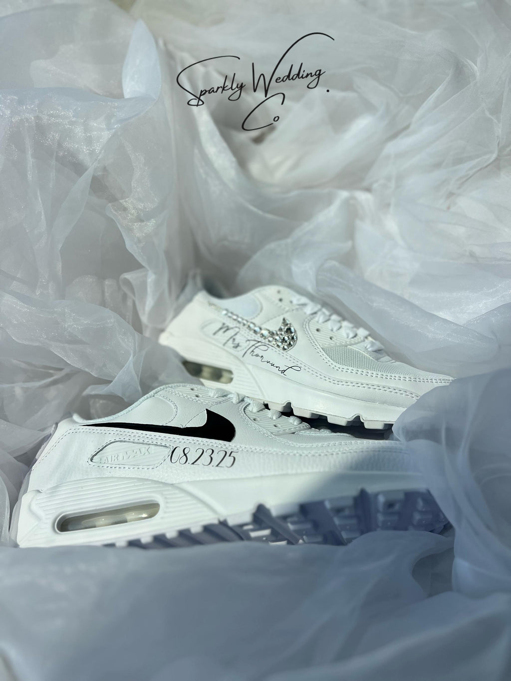 Custom Nike Sneakers for Couples, Bride & Groom Air Max 90, Personalized Wedding Shoes