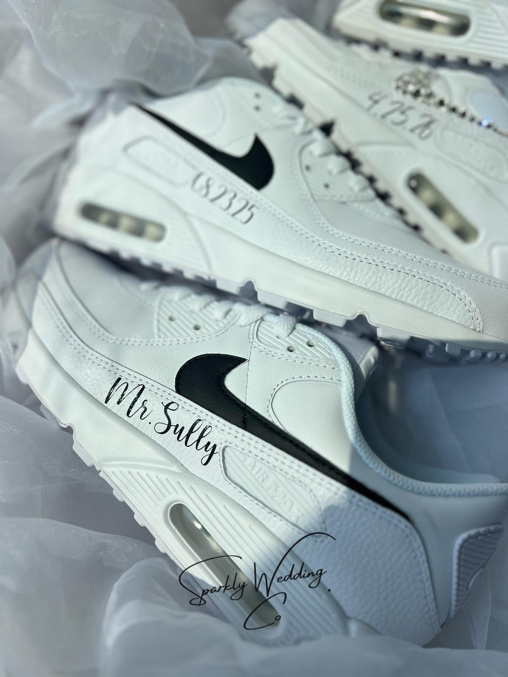 Custom Nike Sneakers for Couples, Bride & Groom Air Max 90, Personalized Wedding Shoes