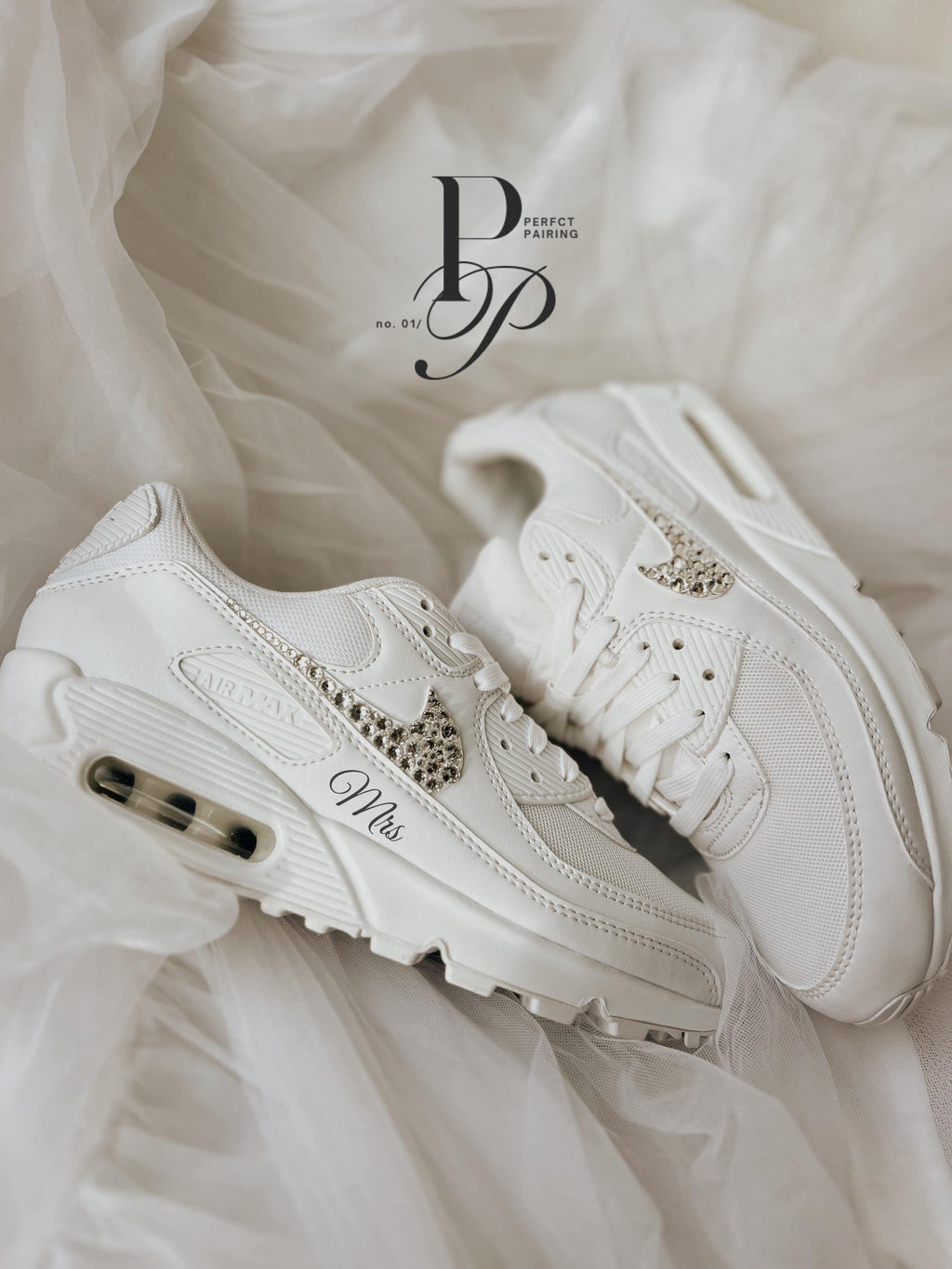 Custom Air Max 90 Wedding Sneakers with Rhinestone
