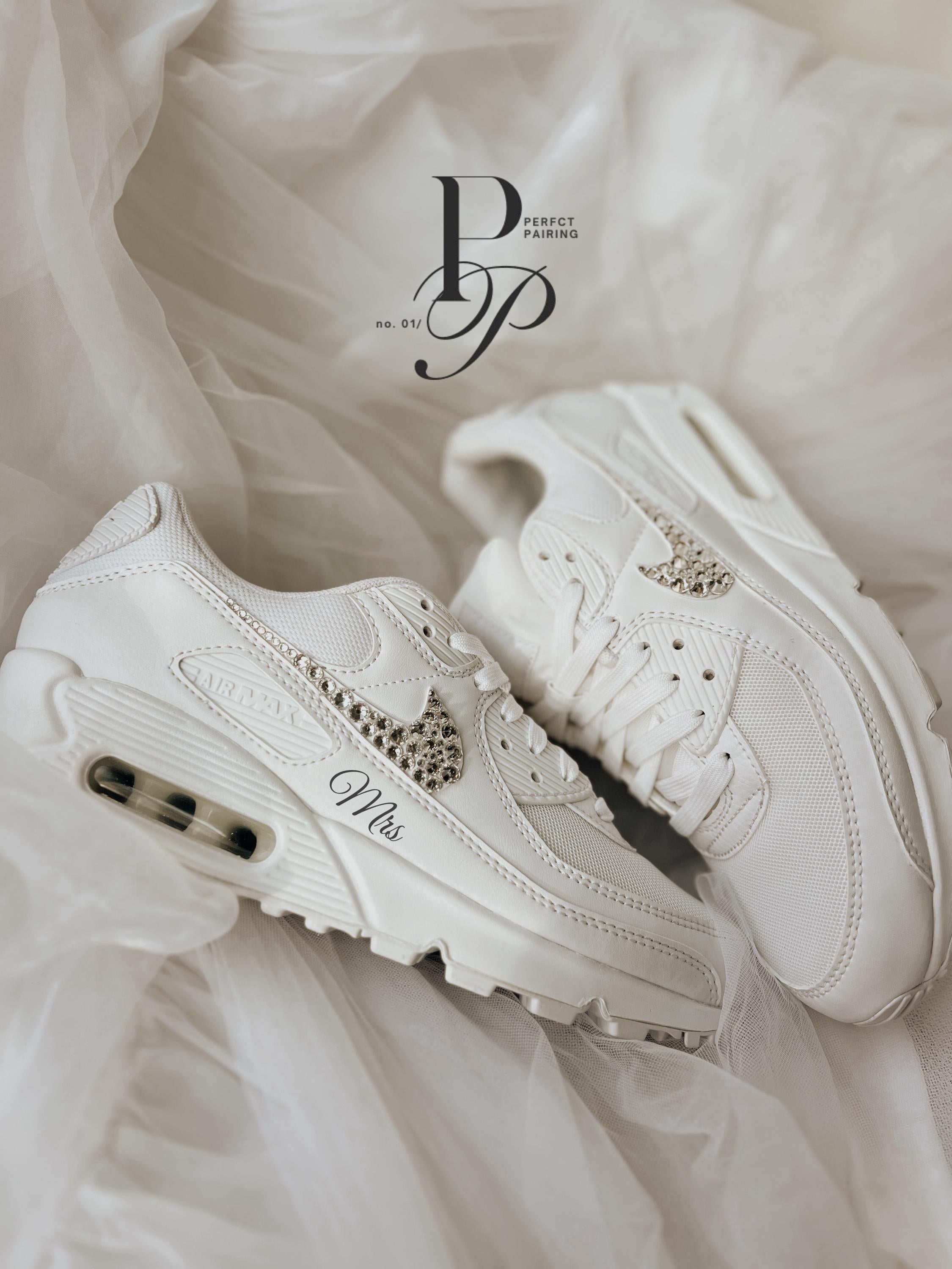 Custom Air Max 90 Wedding Sneakers with Rhinestone