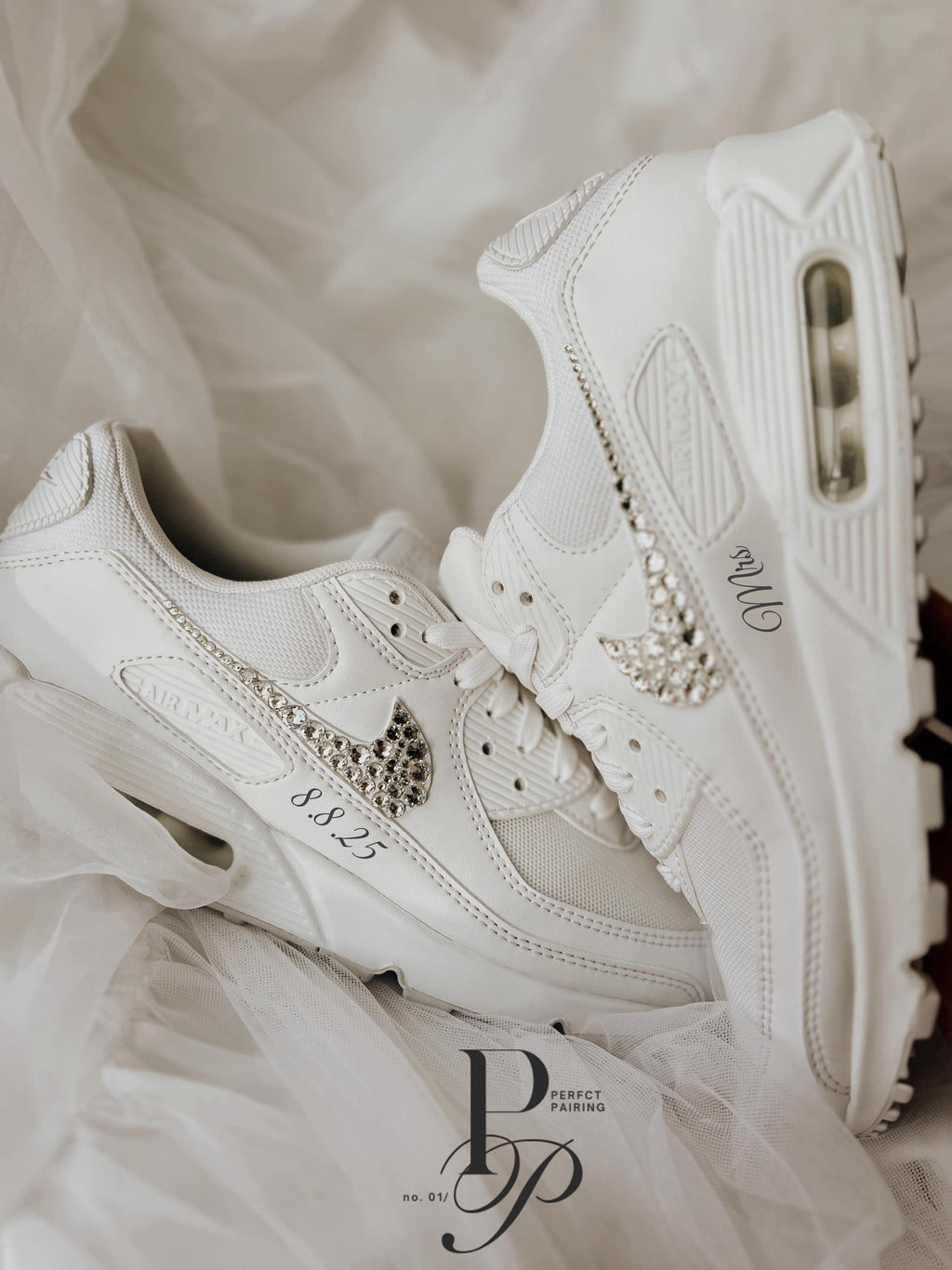 Custom Air Max 90 Wedding Sneakers with Rhinestone