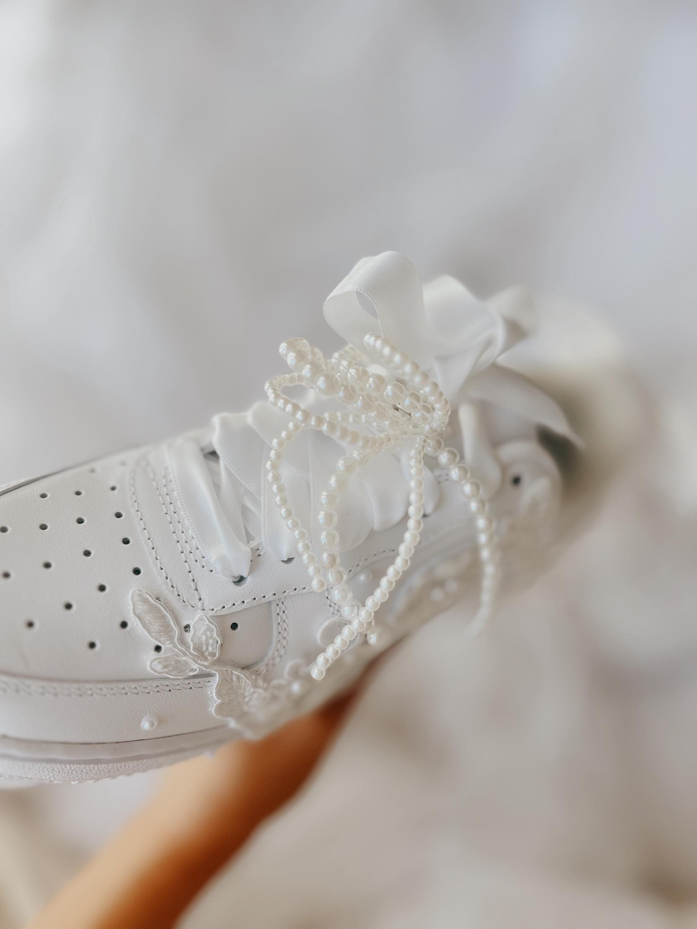 Hand Embroidery Wedding Air Force Sneakers for Bride, Custom embroidered bridal shoe