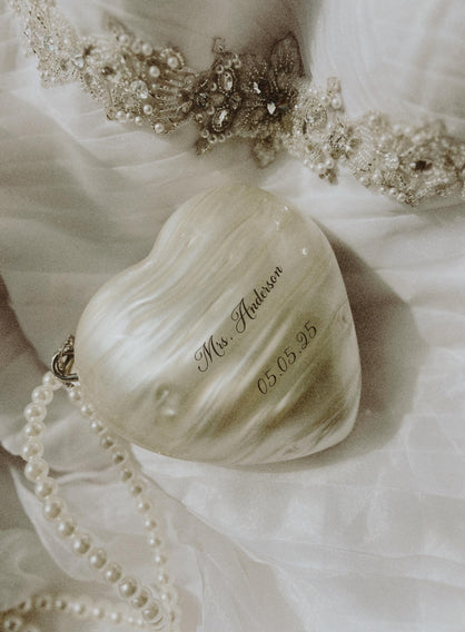 Ivory Heart-Shaped Wedding Clutch with Pearls | Elegant Bridal Purse for Brides and Bridesmaids
