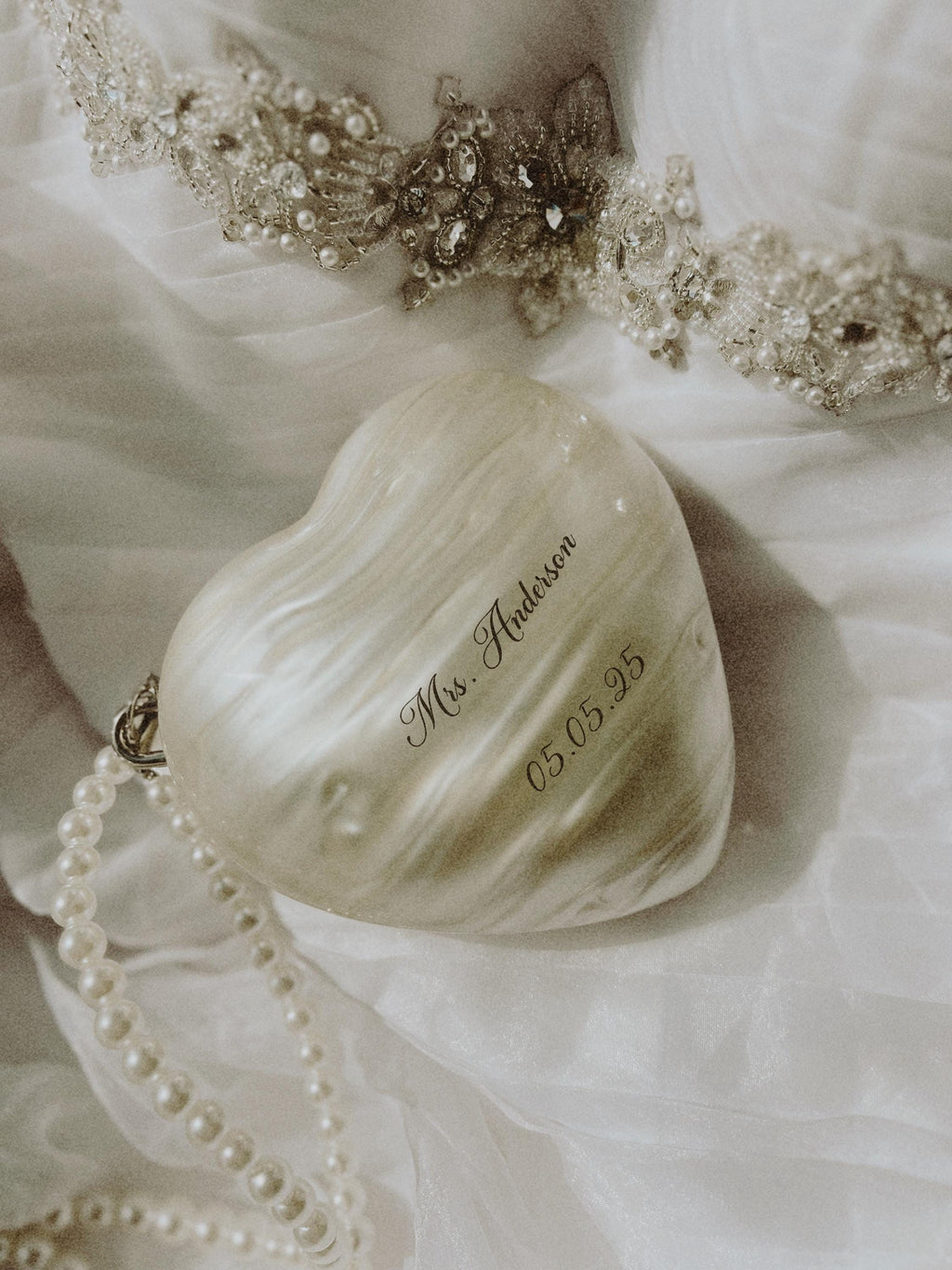 Ivory Heart-Shaped Wedding Clutch with Pearls | Elegant Bridal Purse for Brides and Bridesmaids