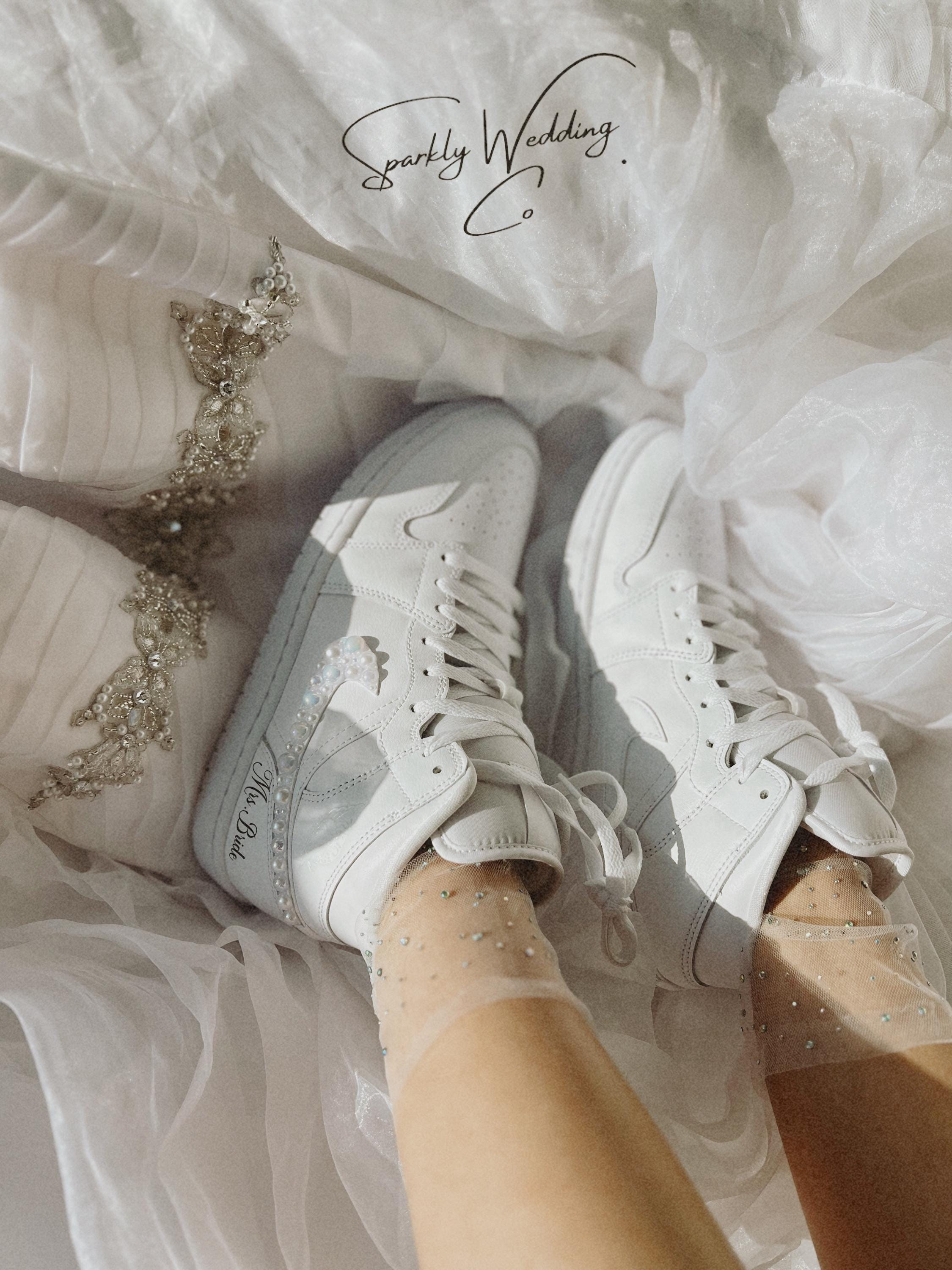 crystal embellished bridal accessories, personalized crystals wedding socks for bride