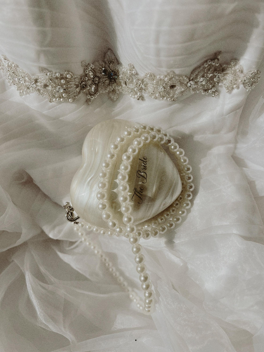Ivory Heart-Shaped Wedding Clutch with Pearls | Elegant Bridal Purse for Brides and Bridesmaids