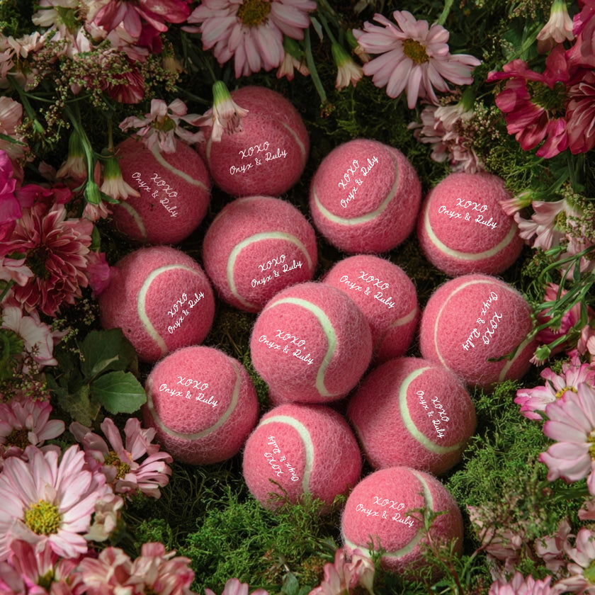 Personalized dog wedding favors, custom tennis ball with love message, tennis player gift