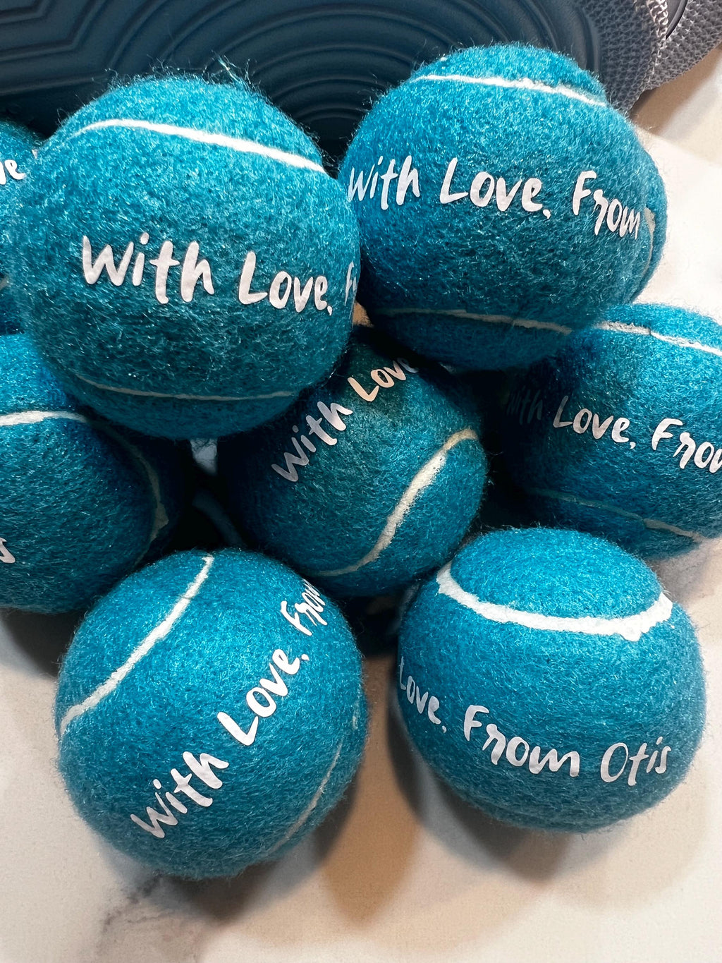Personalized dog wedding favors, custom tennis ball with love message, tennis player gift