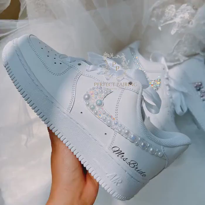 Custom Bridal Sneakers with Pearls | Nike Air Force 1 Wedding Shoes