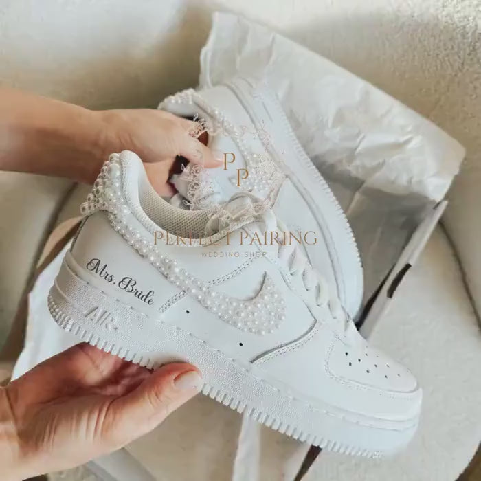 Personalized Pearl Bride Sneakers: Custom Wedding AF1 Shoes