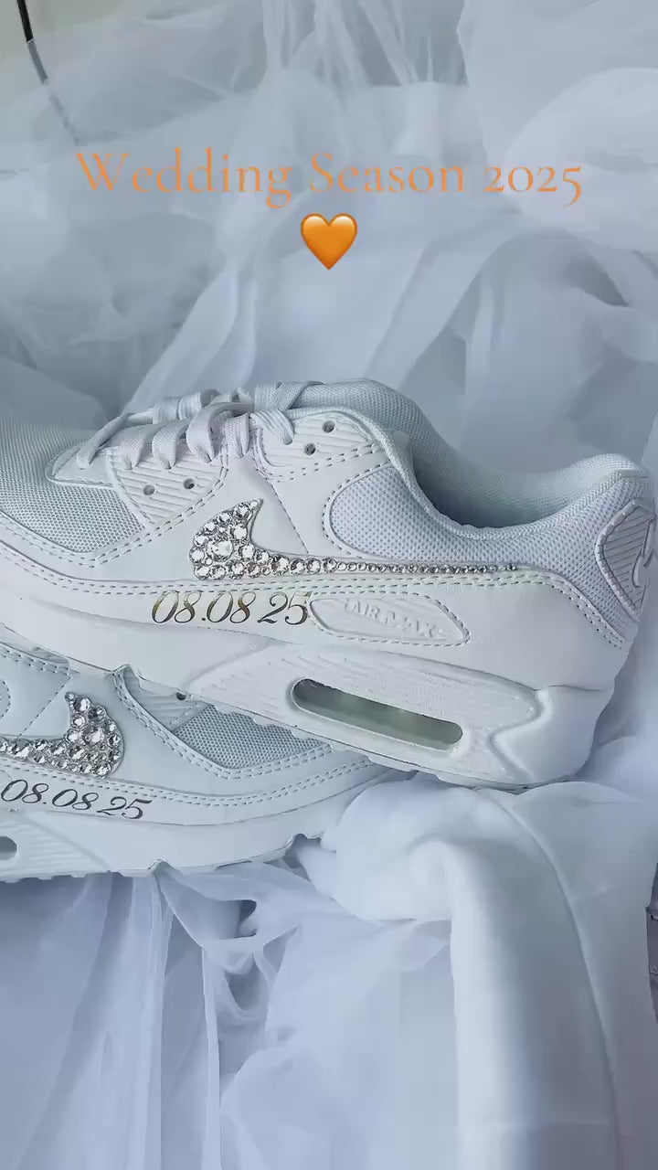 Custom Air Max 90 Wedding Sneakers with Rhinestone