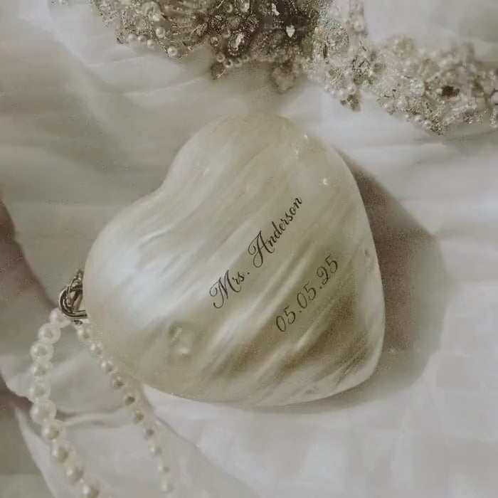 Ivory Heart-Shaped Wedding Clutch with Pearls | Elegant Bridal Purse for Brides and Bridesmaids